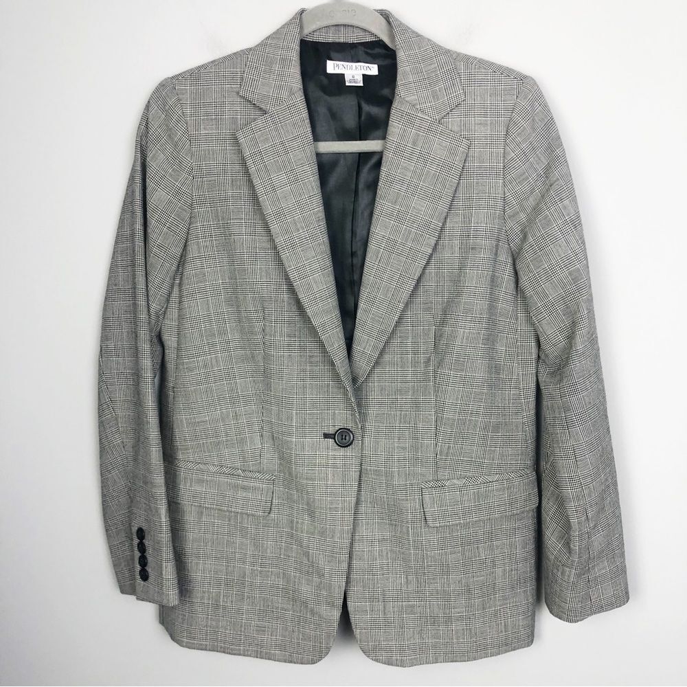 Pendleton | Black & White Plaid Button Front Virg… - image 1